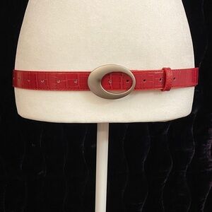 Red belt with silver tone buckle #264